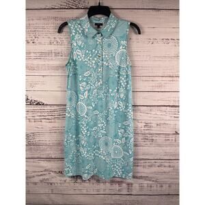 Talbots Dress Womens Small Blue Floral Sleeveless Collared Shirt Shift Knee Work